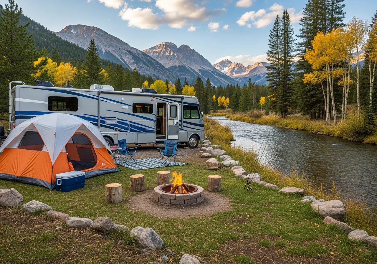RV and tent campsites at the base of Royal Gorge cliffs in Cañon City, Colorado